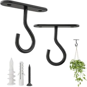 Bamworld Ceiling Hooks for Hanging Plants, 2 Pack 2.8 Inch Square Wall Hooks for Indoor, Heavy Duty Metal Hanging Plant Hanger for Patio Decor