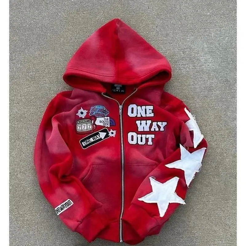 New retro punk oversized men hoodie sweatshirt Harajuku hip-hop high strt pattern zipper sweatshirt men and women Menswear Tops