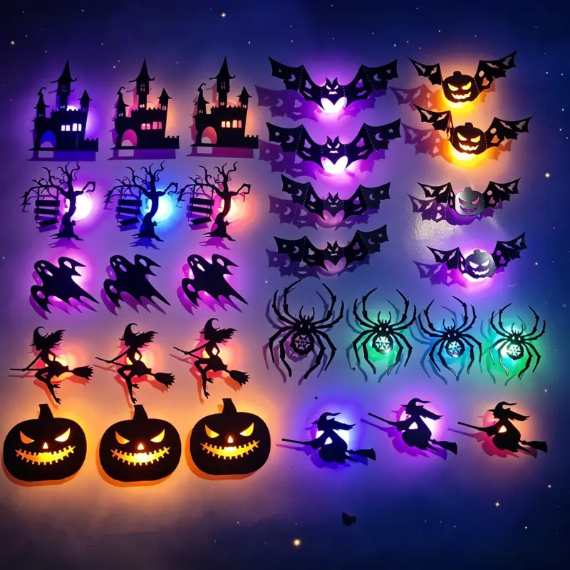 JOYTUTUS 8/30Pcs 3D Cutout Night Light Set Pack - Removable Spooky Glow Wall Stickers, Witch, Bat, Pumpkin, Castle, Ghost, Spider, Tree Decoration for Halloween Home, Party, Car Accessory