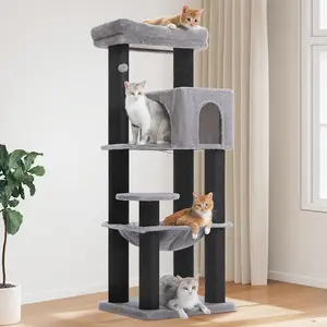 Plush 56.3-Inch Cat Tower, Large Cat Tree with Larger Hammock and Condo, Reinforced Scratching Posts (φ3.1in) for Big Adult Cats 30 lbs#SummerVibes #petlovers