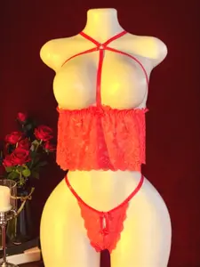 Women's Sexy Lace Lingerie Set, Supportive Cut Out Bra and Backless Panties, Bold Romantic Valentine's Day Underwear