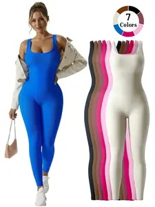 Women's High Elasticity Yoga Jumpsuit, Workout Jumpsuit, Fitted Sporty Gym Wear, Indoor & Outdoor Running Overall, Multiple Colors Available