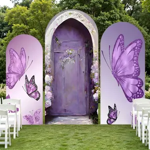 3-Piece Archway Cover Set for Weddings Birthdays Festivals, Polyester Elastic Backdrop Props Without Shelves Balloons, Butterfly, Wedding Arched Backdrop
