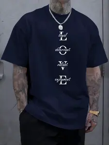 Men's Fashion Valentine's Day Love Letter Pattern T-Shirt, Athletic Letter Print, Summer Sports Top, Soft Comfortable, Suitable for Outdoor and Home Wear