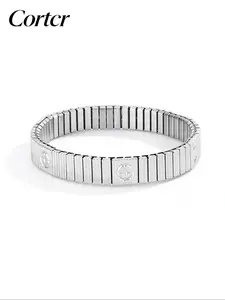 Silver Color Stainless Steel Elastic Bracelet, Cortcr Master Design, Fashion Trendy Accessory, Unisex, Suitable for Various Scenarios