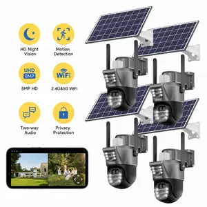 8MP Solar Security Cameras Wireless Outdoor Dual Lens 2.4G/5G WiFi 4K FHD 360° Pan/Tilt Color Night Vision PIR Detection IP66 Waterproof Two-Way Audio & HD Night Vision