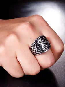 Men's Vegvisir Norse Guardian Viking Rune Ring, Stainless Steel Celtic Knot Totem Band, Vintage Nordic Guardian Power Ring, Punk Style, Party Accessory, Gift