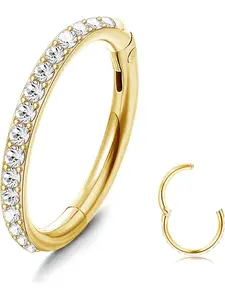 1 Pc G23 Titanium CZ Nose Ring Hoop for Women Men 18G 16G Clicker Hinged Segment Septum Lip Rings Tragus Conch Helix Cartilage Rook Daith Earrings Hoop Piercing Jewelry
