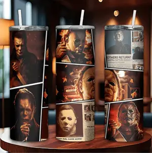 Halloween Inspired Insulated Travel Tumbler with Lid and Straw for Horror Movie Lovers Perfect Gift for Any Occasion