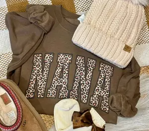 [Sale Up To 50%] Distressed Leopard Nana, Brown Crewneck Sweatshirt Sweatshirt, Gift for Women & Mothers