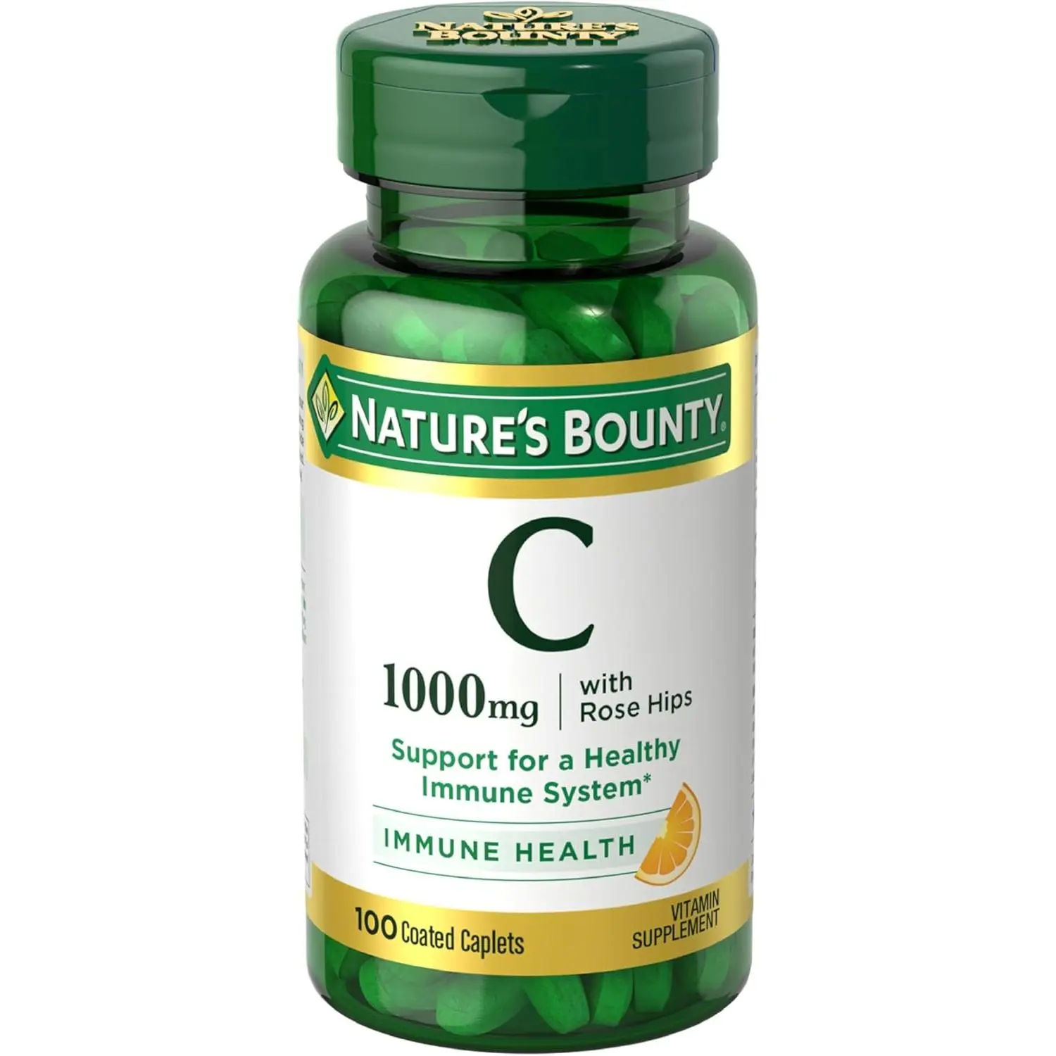 Nature’s Bounty Vitamin C + Rose Hips Anti-Aging Healthy Aging Supplements, 1000mg Immune Support Coated Vegetarian Caplets, Sugar-Free, Dairy-Free, Unflavored, 1 Serving/Day, 100 Ct, Anti-Aging Supplements