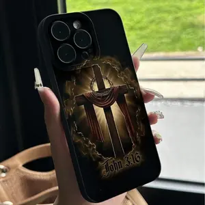 Cross & Letter Pattern Phone Case Casing, Anti-drop Phone Protective Cover, Shockproof Mobile Phone Accessories Compatible with iPhone Series, Shockproof Smartphone Cover