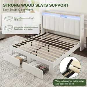 MUTICOR Upholstered Bed Frame with LED Shelf Headboard & 2 Drawers, Linen or Velvet Fabric, Smart Outlets,Full/King/Queen Bed Frame, No Box Spring Needed#TikTokShopBlackFriday #ChristmasGifts