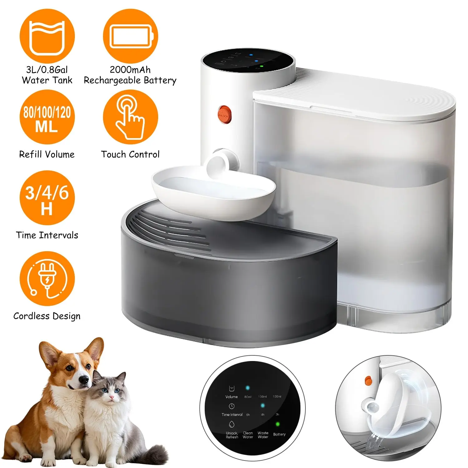 1Pc Smart Pet Water Fountain Automatic Water Dispenser 3L