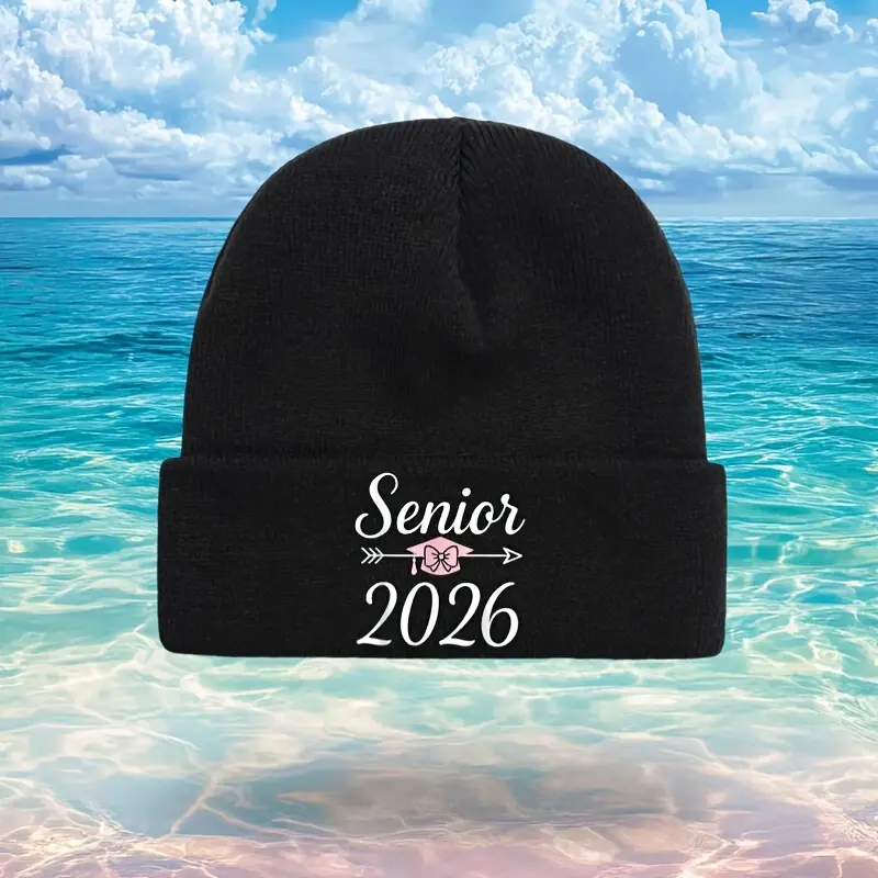 Unisex Cuffed Acrylic Knit Beanie - Class of 2026 Diploma Graphic, Warm Heat-Insulating Winter Hat, Breathable, Dry-in-Shade, Hand-Wash-Only, Free Size, Casual College Graduation Gift