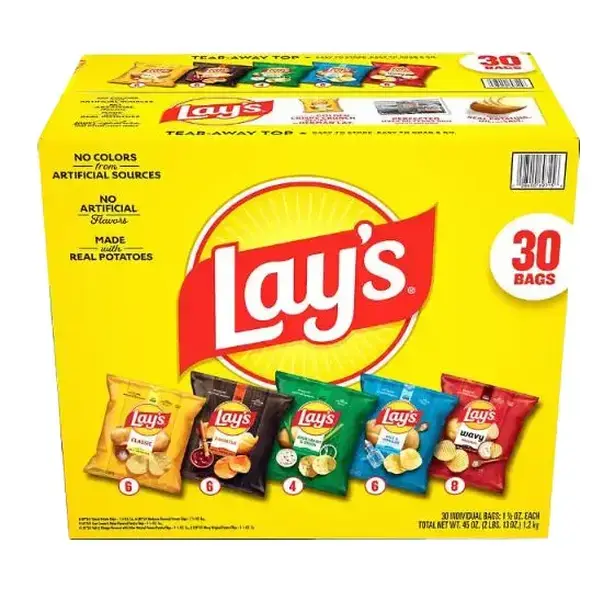 Frito-Lay Lay's Potato Chips Variety Mix - 30-Count Pack, Crispy Style Crisps & Puffed Snacks for On-the-Go Use