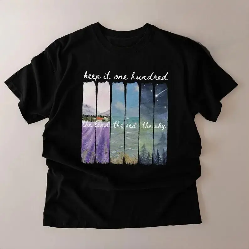 Women's Cotton Blend Regular Sleeves Round Neck T-Shirt - Letter Graphic, Unisex Cut, All Seasons, Keep It 100 Land Sea Sky/Fate of Ophelia/TS Showgirl Inspired, Comfortable Breathable Day Streetwear Top, Hangable, Holiday Wear, M, Valentines Day