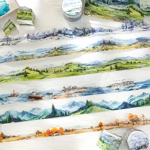 6Rolls Vintage Travel Landscape Tape Rolls - Durable PET Adhesive Tape for Scrapbooking, DIY Crafts, Decorating Journals, Frames Phone Cases - Moisture-Resistant, for Plastic Other Surfaces