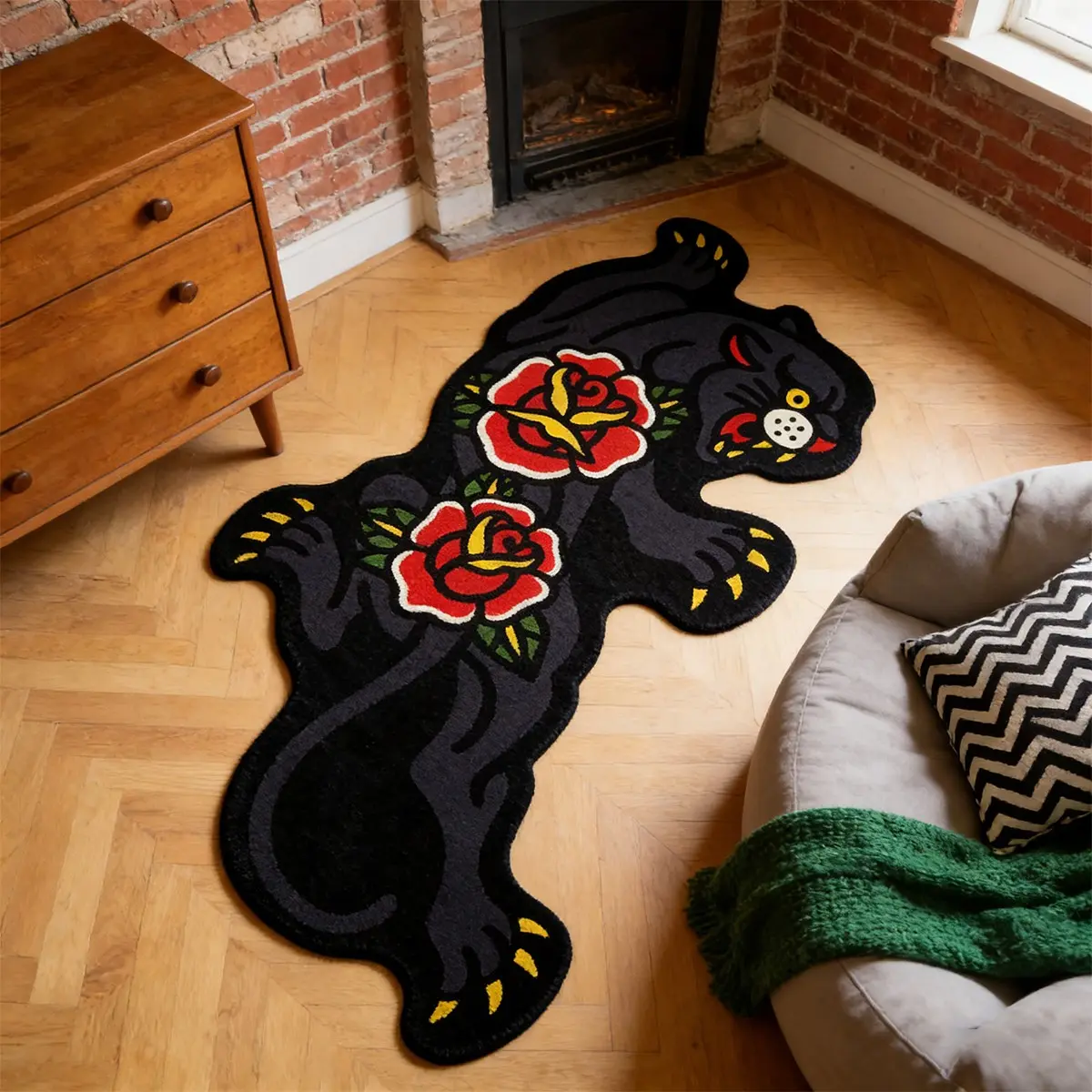 Vintage Panther Rose Rug, Soft Velvet Carpet for Bedroom, Home Decor, Decorative Rug, Perfect Gift for Birthdays, Living Room & Porch, Home Decor Rugs