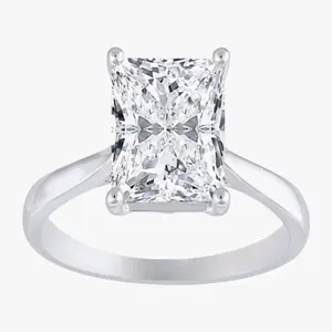 Womens White Diamond 14K Gold Radiant-Cut Solitaire Engagement Ring