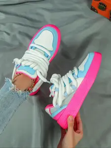 Women's Casual Low Top Round Toe Lace Up Color Block Sneakers, Breathable Sporty Shoes for All Seasons, Perfect for Daily Wear & Fitness Activities