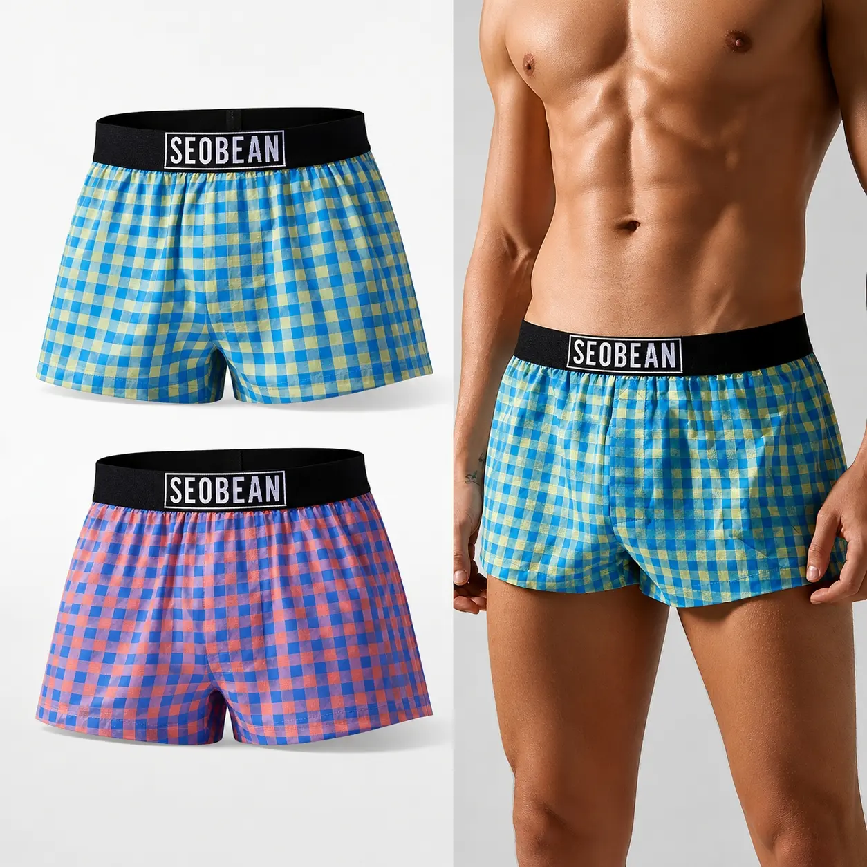 2-Pack Premium Comfortable Male Underwear Classic Plaid Boxers casual boxer brief Men's Breathable Shorts