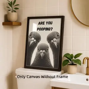 1Pc Optinal Frame Funny Pigeons Bathroom Canvas Posters, Humorous Toilet Wall Art, Unique Creative Bathroom Decor, Artwork Wall Painting For Gift, Wall Decor for Bathroom, Toilet Humor Amusing Present Funny Bar Decor Modern Art Design
