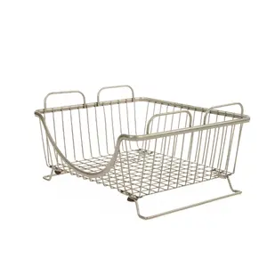 Diversified Ashley Steel Stackable Wire Basket with Raised Feet and Looped Handles, Modular Stacking Bin System for Kitchen and Desk Organization Organiser Decor