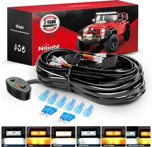 Nilight 16AWG Wiring Harness Kit 2 Leads Specially Customized for 6 Modes Amber White Strobe Light Bar Off Road LED Work Light 12V On Off Switch Remember and Reset Function Side Lamp