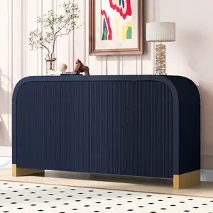 U_STYLE 59.8''Sideboard Buffet Cabinet with arched ceiling and 4-door Pine veneer Storage Cabinet with Wavy door panel Elegant Coffee Bar Console Table with Adjustable Shelves for Living Room,Foyer