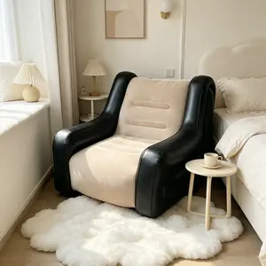 Adult Plush Auto Inflatable Lounge Sofa, Built-in 2600mAh Battery Air Pump, One-Click Inflation Deflation, Foldable Armrests for Outdoor Picnic Camping Daily Relax Use
