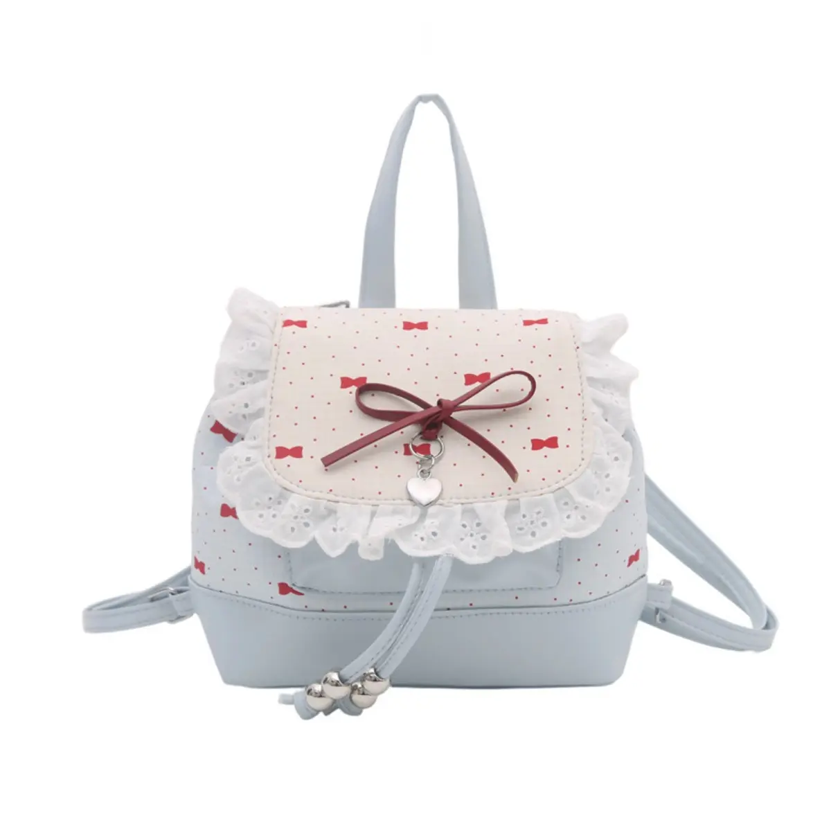Women's Mini Bucket Bag Polka Dot Lace Bow Lightweight Adjustable Straps Aesthetic Coquette Y2K School Travel Daily Outfit