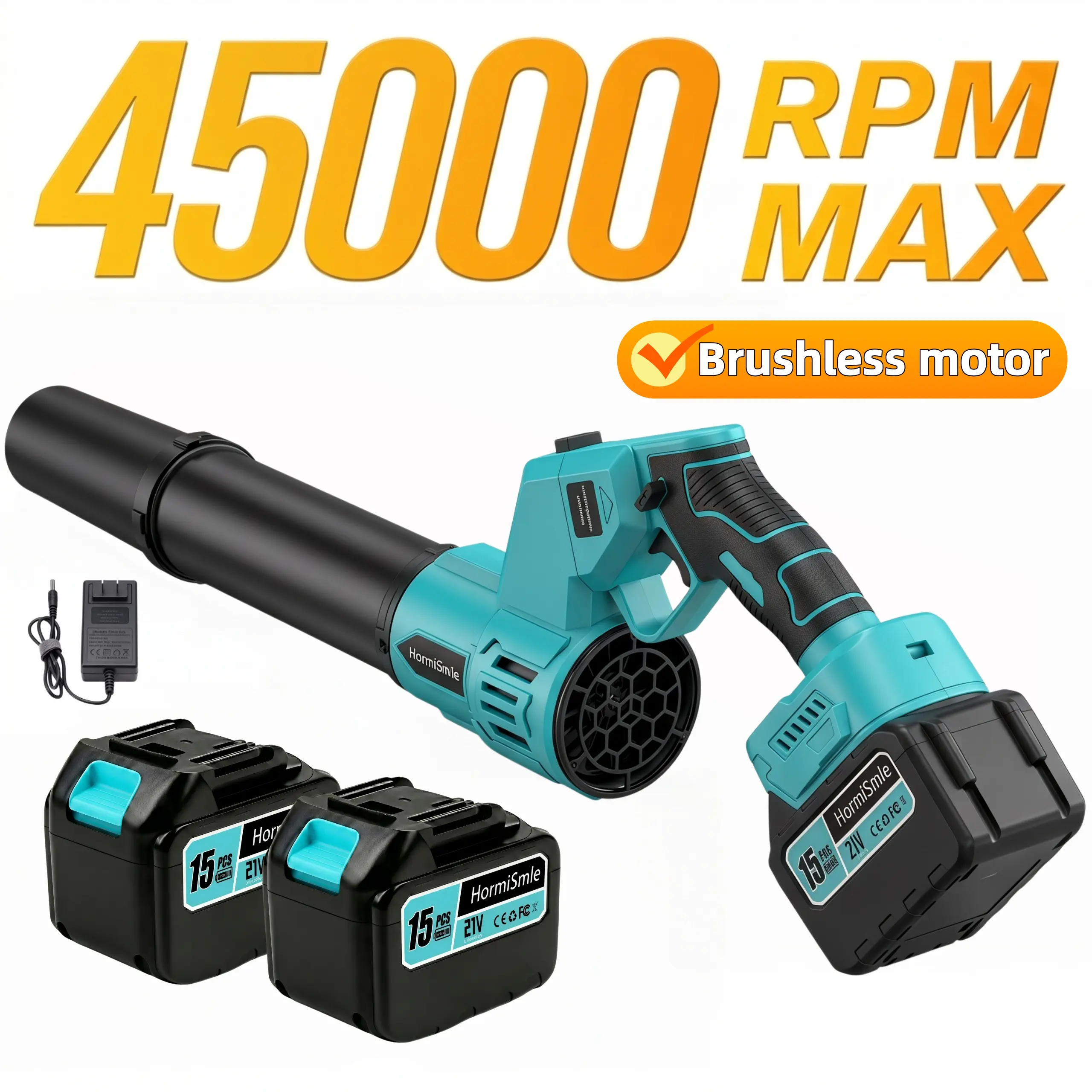 45000 RPM 2-in-1 Blow & Vacuum Turbo Jet Blower, 15-Cell Battery & LED Display, Brushless Leaf Blower for Yard Sweeping, Violent Turbo Fan, Handheld Car Vacuum, Auto Detailing, Car Drying After Wash, PC Keyboard Cleaner Holiday gifts