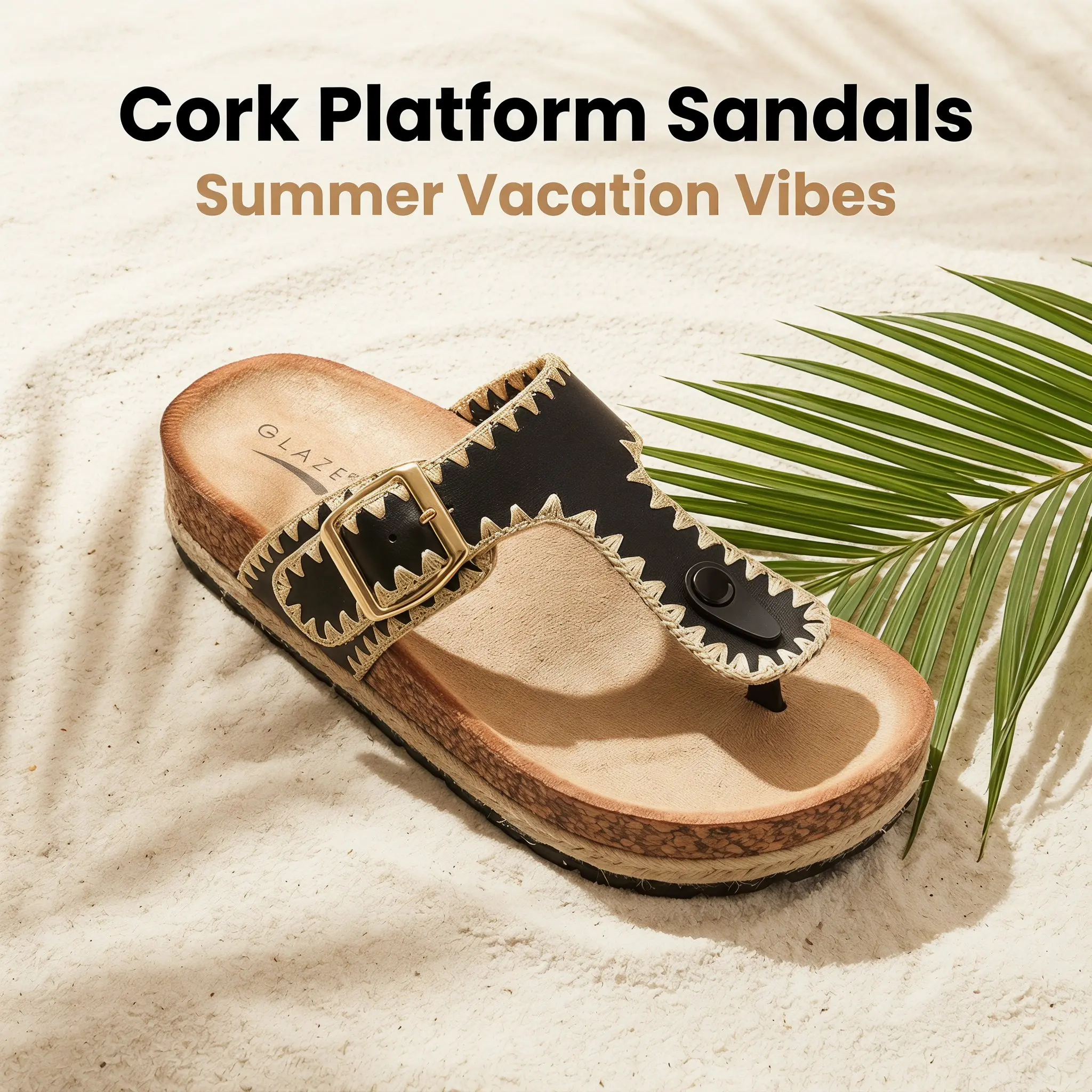Zovrwin Thong Sandals for Women Flip Flops Cork Insoles Adjustable Buckle Straps Summer Slides Arch Support Non-Slip Insoles Walking Shoes Walking Shoes