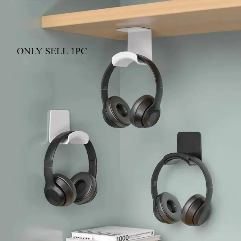 1pc Universal Headphone Stand Adhensive Plastic Wall Mount Hanger Under Desk Headset Rack Holder Support for Gaming Earphone Bracket Adhesive Mount