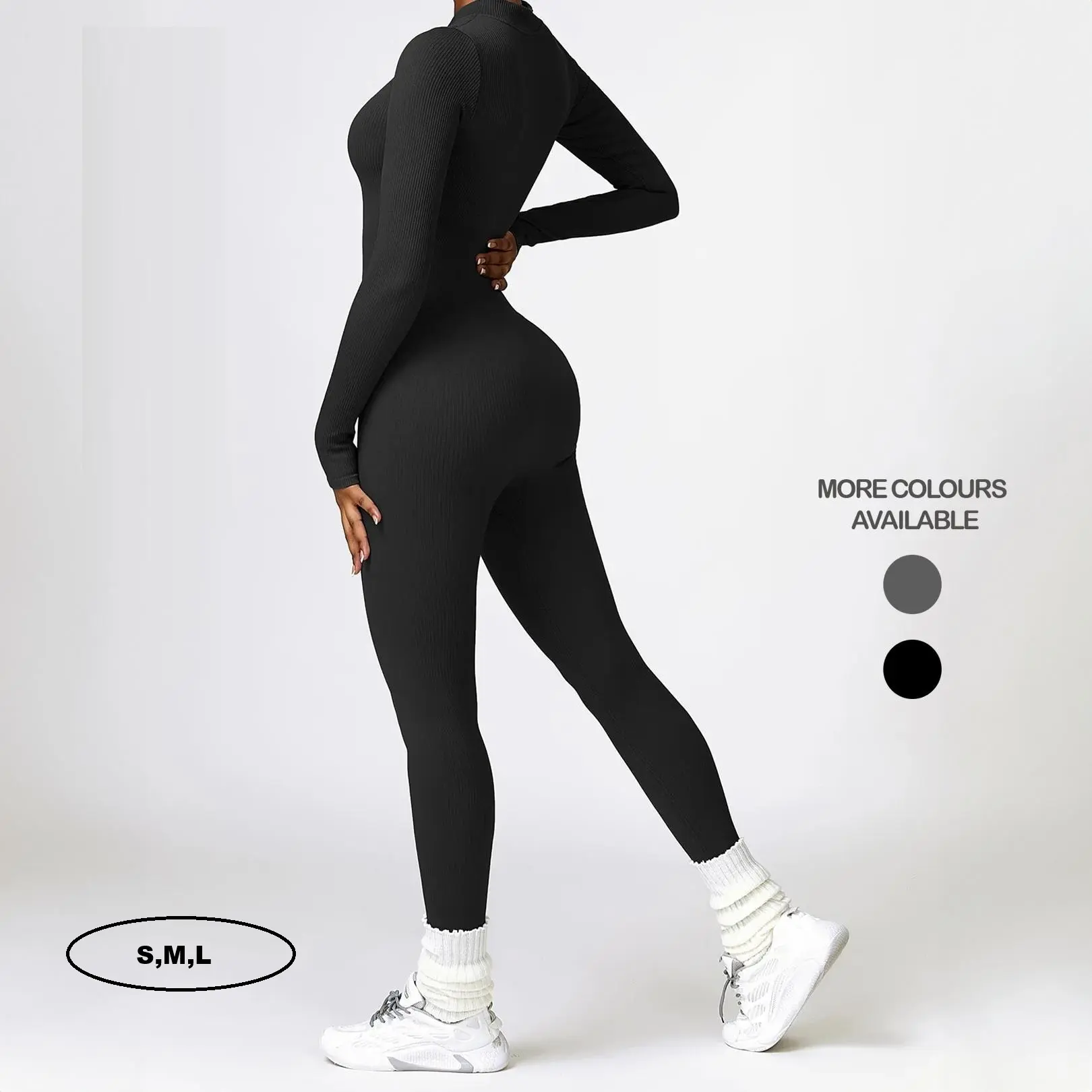 Seamless Scoop Neck Long Sleeve Tummy Tucker Shapewear in High-Stretch Nylon for Smooth and Toned Look Womenswear Outfit Minimalist Charcoal Basic Compression