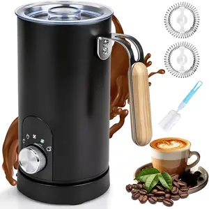 5-in-1 Electric Milk Frother and Steamer Automatic Milk Foamer Hot Chocolate Maker with Wood Grain Handle 11.8oz Milk Warmer and Heater for Latte Cappuccino Hot Cocoa Frother for Coffee