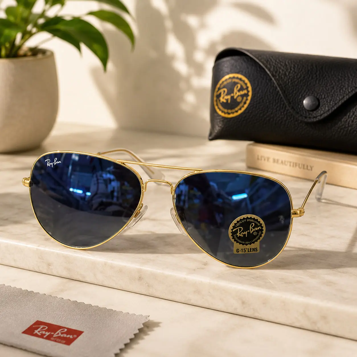 Ray-Ban Black Polarized Sunglasses – Glossy Frame with UV400 Lens Protection for Men & Women