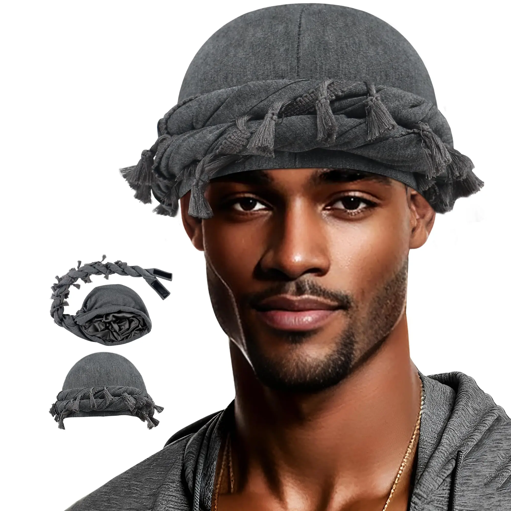 Men's Satin-Lined Halo Turban Pre-Tied Stretch Modal Sleeping Bonnet Head Wrap - Casual Outdoor Hat for Locs and Twists