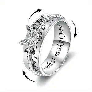 Butterfly Rotating Anti-Anxiety Ring, Shiny Inlaid Premium Jewelry, Daily Casual Style, Ideal Gift for Girls and Women