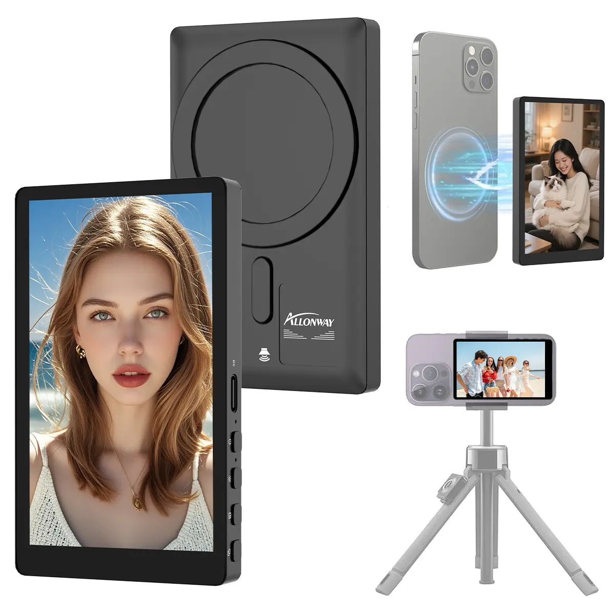 New 2026 Magnetic Selfie Monitor Screen for iPhone & Android, 4K Wireless Vlog Screen 180° Rotation & Screen Mirroring Content Creator Essentials for TikTok, YouTube Live Streaming