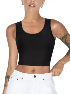 Women's Solid Compression Lingerie Top, Casual Comfy Breathable Round Neck Crop Top, Fitted Tank, Fashion Minimalist Compression Tops Women's Underwear For All Seasons, Underwear for Teenage Girls