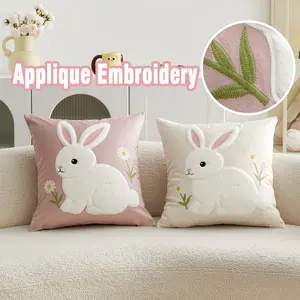 High-End Velvet Embroidered Bunny Cushion Cover, Dual Color Options, Unique Embroidery, Easter Decorative Home Sofa Pillow, Dining Chair Backrest, Bed Pillowcase