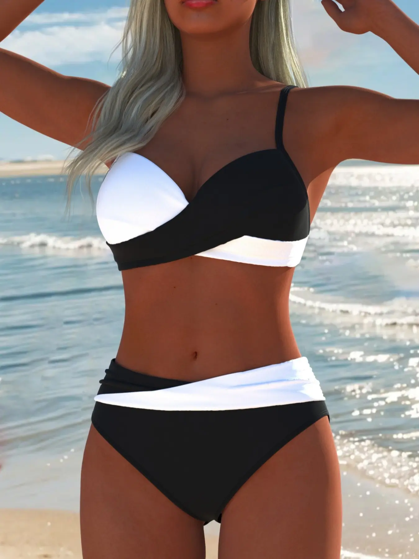 Women's Colorblock Bikini Swimsuit Set, Sexy Two-Piece Swimwear for Summer Beach Festival Vacation, Bikini Sets