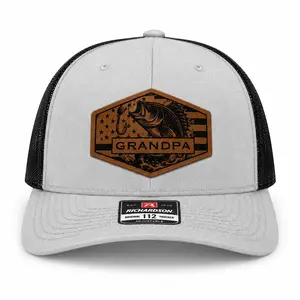 RabbitTees Fishing Grandpa Trucker Hat, Leather Patch Richardson 112 Trucker Hat, Snapback Mesh Cap