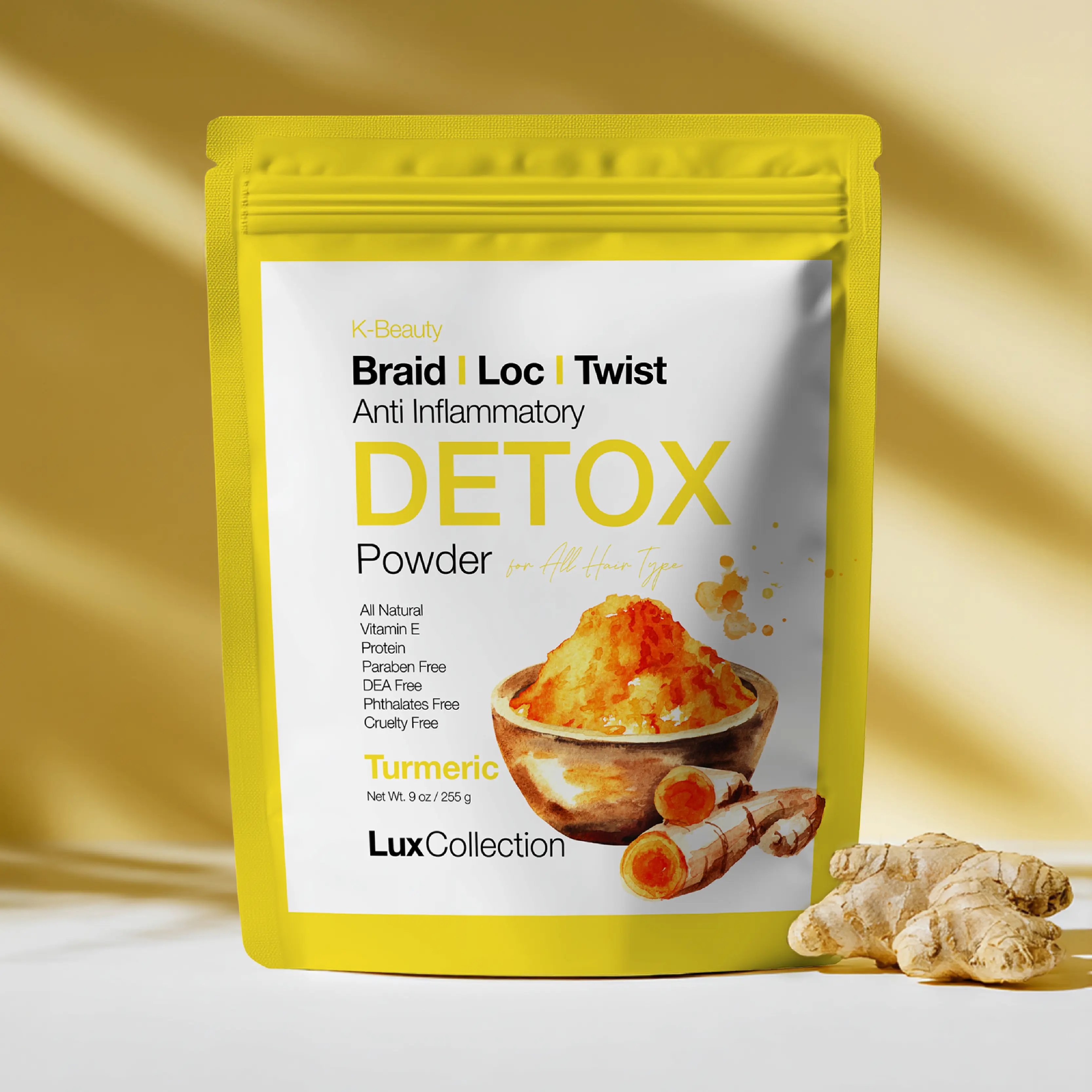 Lux Collection Anti Inflammatory Detox Powder Turmeric for Braids Locs Haircare Cleansing Natural Extracts Cruelty Free Paraben Free