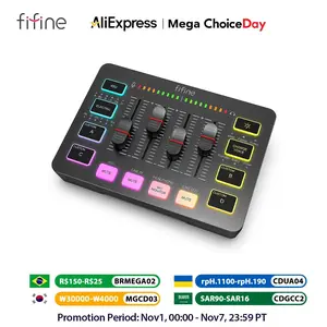 FIFINE Gaming Audio Mixer,Streaming 4-Channel RGB Mixer with XLR Microphone Interface,for Game Voice,Podcast,AmpliGame SC3