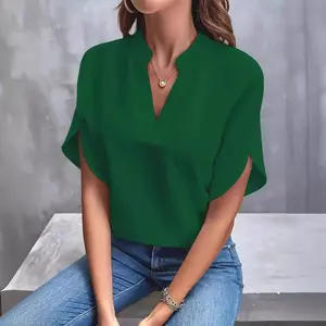 ZUNKOUQJB Women's Fashion 2025 Summer Casual Solid Color V-neck Loose Shirt Top zipa  deetees brandy  melville cute  tops western clothing stuff top