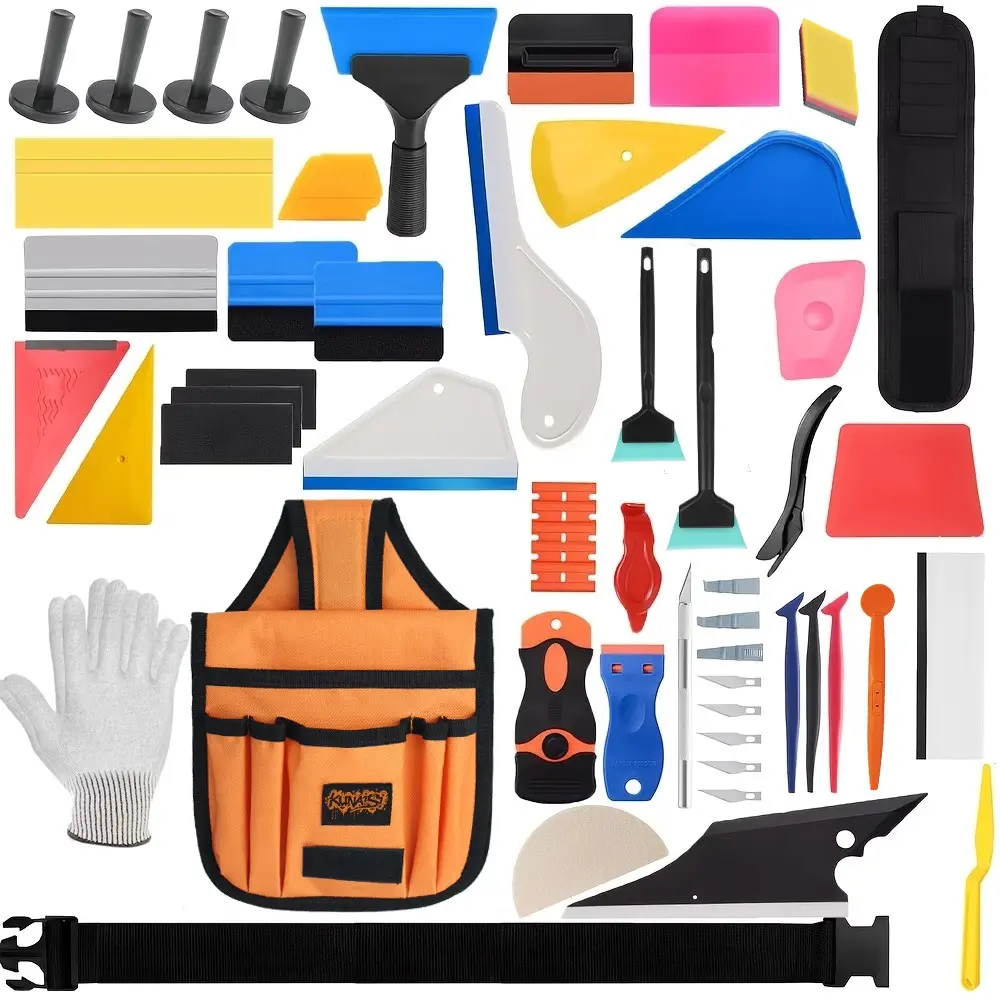 63PCS Car Vinyl Wrap Automotive Tool Kit with Storage Bag Multi-Function Squeegee Scraper Set Tools Included for Window Tint PPF Film Installation