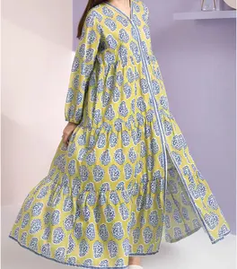 Zellbury Green Print Bishop Sleeve Lawn Tunic - Lightweight & Breathable All-Seasons Boho Dress for Everyday Wear